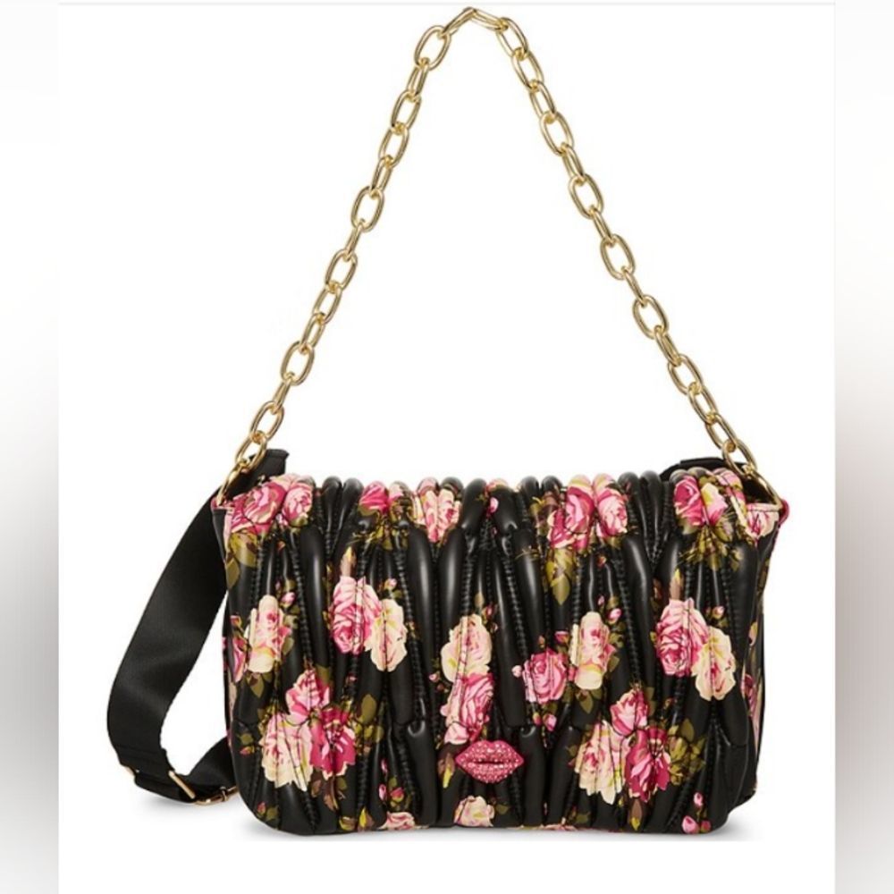 BETSEY JOHNSON BLACK FLORAL PUCKER BAG